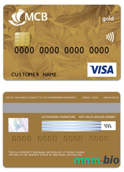 Seychelles MCB Bank visa credit złoto karta przykład w formacie PSD